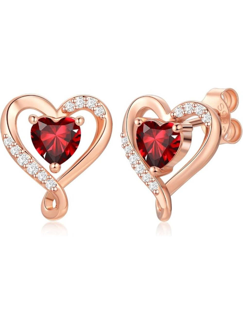 Sterling Silver Rose Gold Birthstone Heart Stud Earrings for Women, Perfect